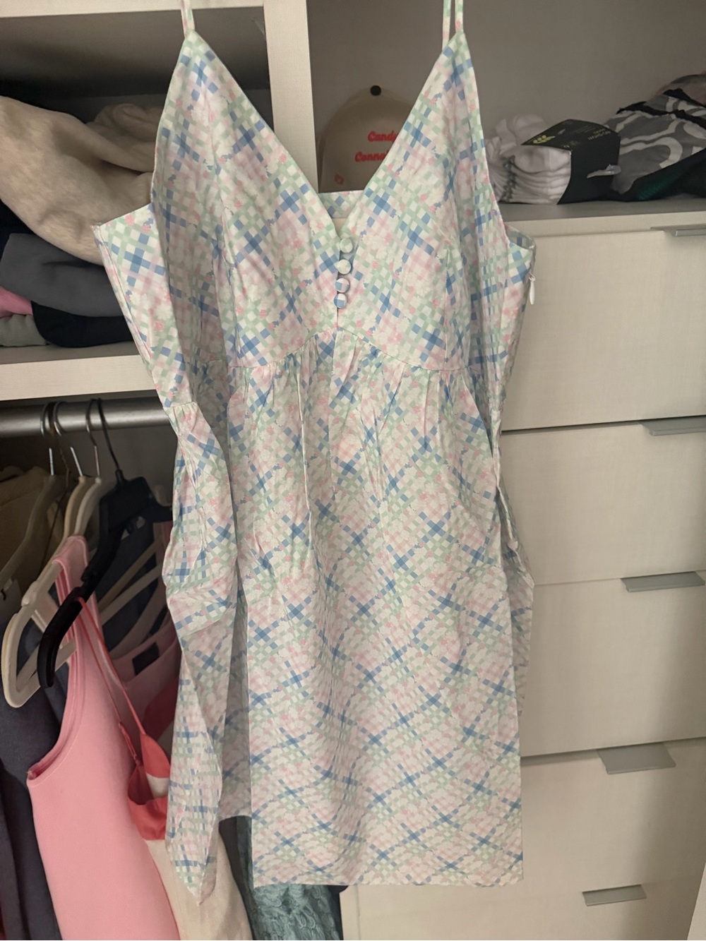 NWT Frankie's Bikinis Pastel Plaid Mini summer Dress in Light Blue, Pink & Mint